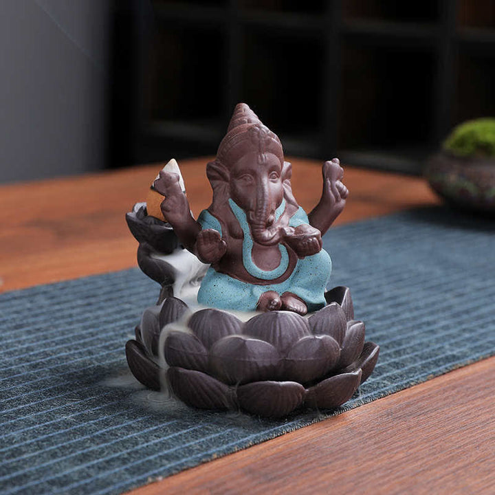 Ganesh Elephant Purple Clay Backflow Smoke Fountain Protection Weihrauchbrenner