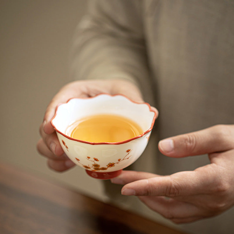 Buddha Stones Weiß Porzellanblumen Keramik Gaiwan Sancai Teetasse Kung Fu Teetasse und Untertasse mit Deckel