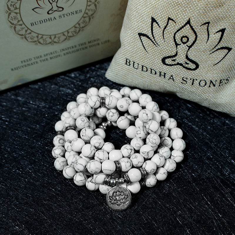 Buddha Stones Weiß Türkis Lotus Mala Heilarmband