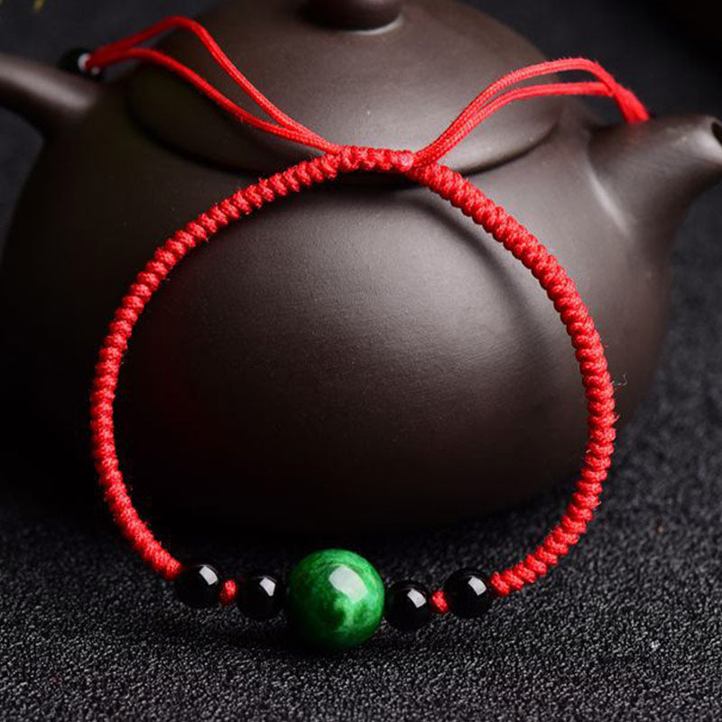 Buddha Stones Lucky and Success Jade-Armband mit roter Schnur
