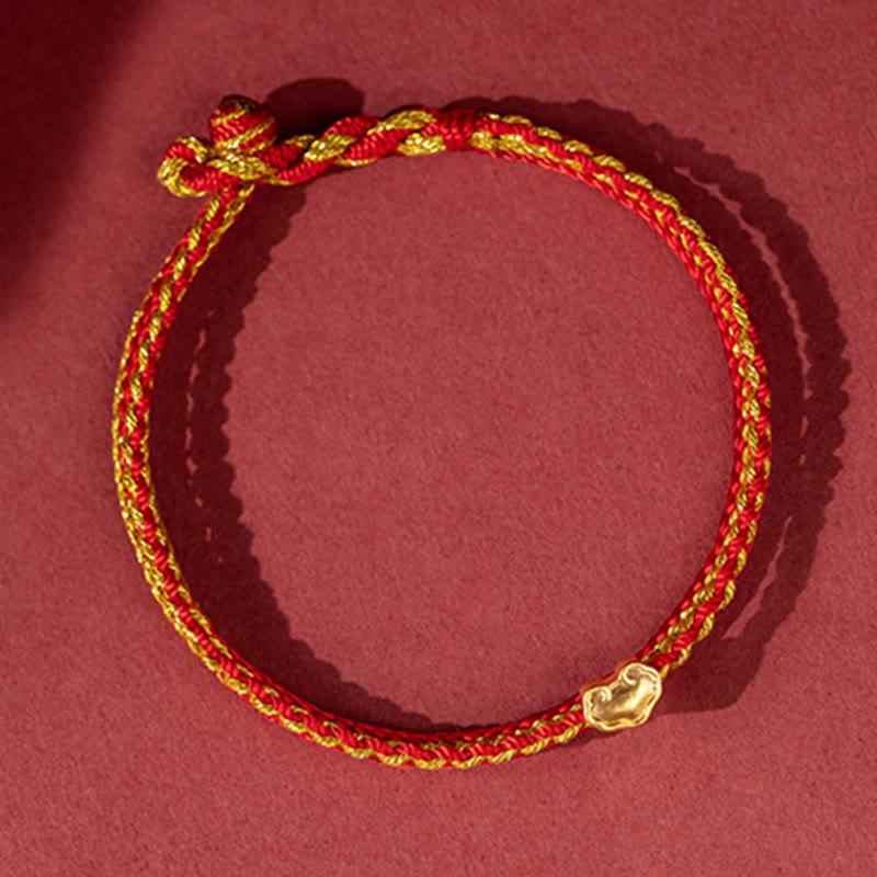 Buddha Stones 999 Gold Lock of Good Wishes Tibet Handgefertigtes achtfädiges Knotenschutz-Doppelschicht-Armband