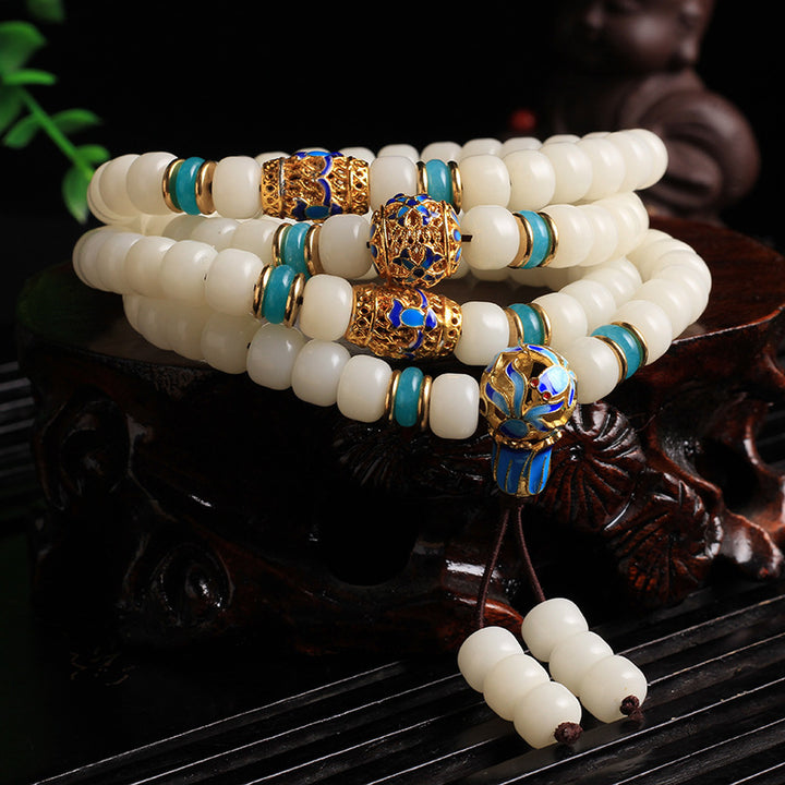 Buddha Stones Natürliches Weiß Bodhi-Samen-Mala-Armband mit 108 Perlen