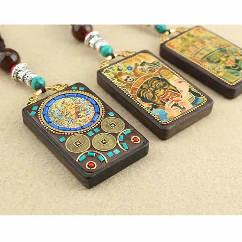 Buddha Stones Tibet Gott des Reichtums Thangka Ebenholz Frieden Halskette Anhänger