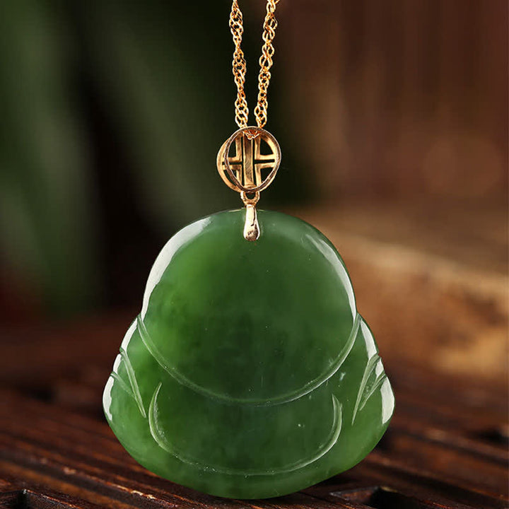925 Sterling Silber Lachender Buddha Hetian Cyan Jade 18K Gold Success Halskette Kettenanhänger