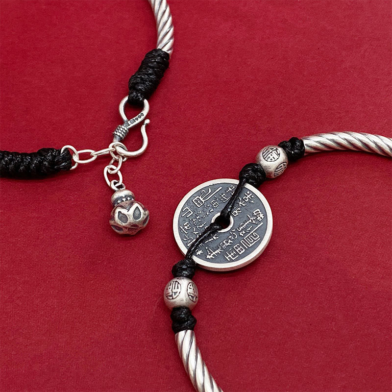 Buddha Stones 999 Sterling Silber Berggeister geben Geld aus, Bagua-Muster, Harmonie-Armband