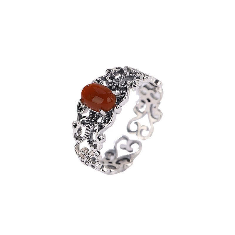 Buddha Stones 925 Sterling Silber Vintage Roter Achat Selbstakzeptanz-Ruhe-Ring