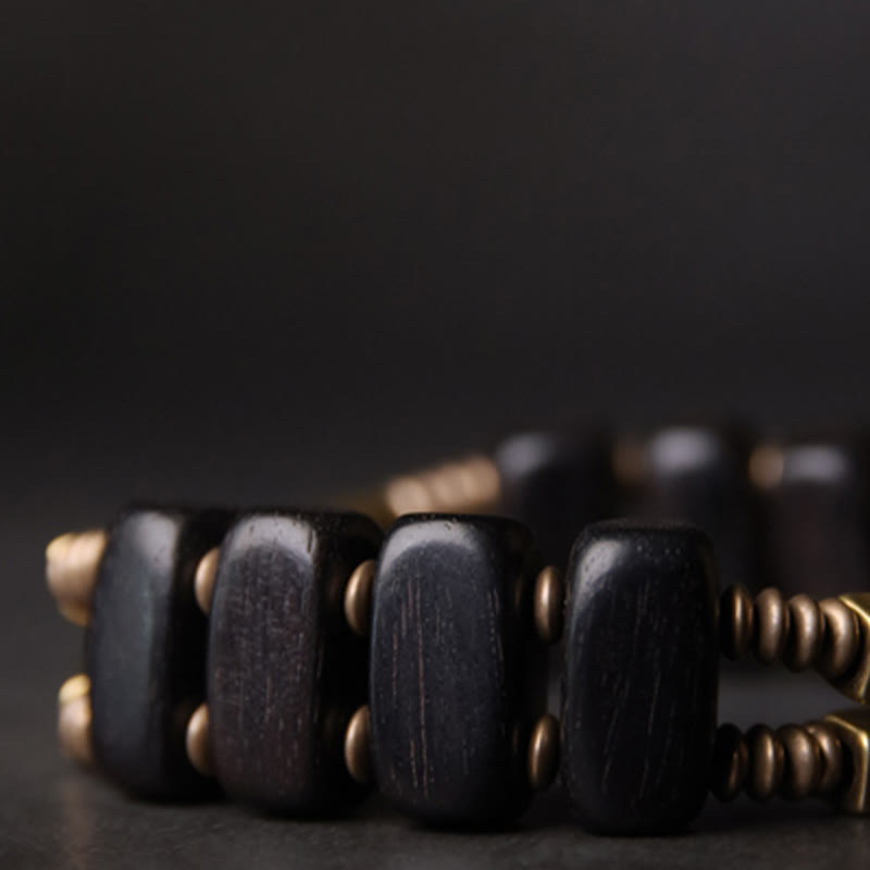 Buddha Stones Tibetisches Ebenholz-Kupfer-Balance-Doppelschicht-Armband