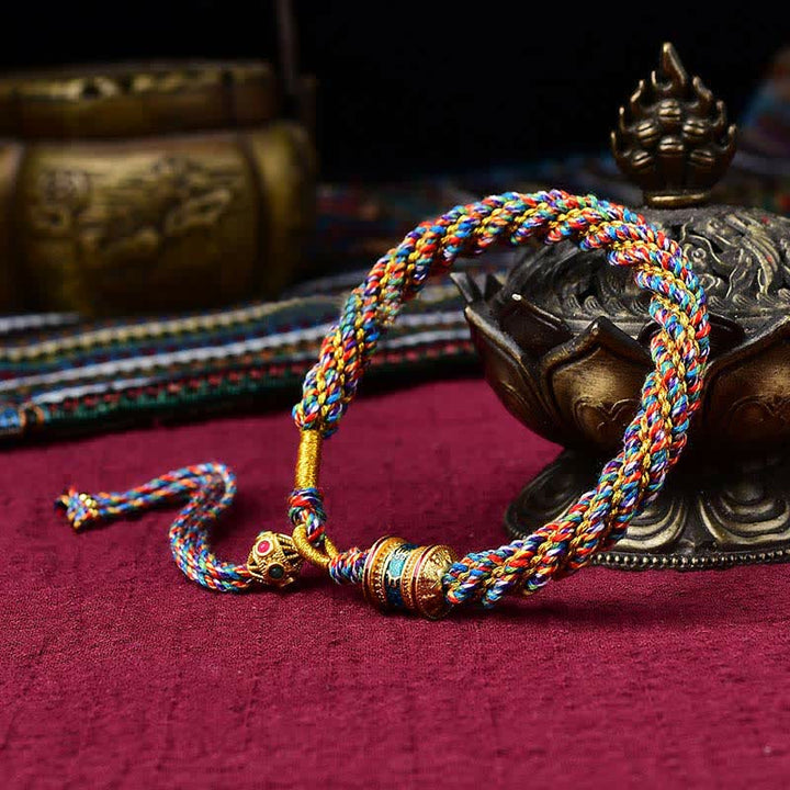 Buddha Stones, tibetisches handgefertigtes Glücks-Thangka-Gebetsrad-Charm, Webschnur-Armband