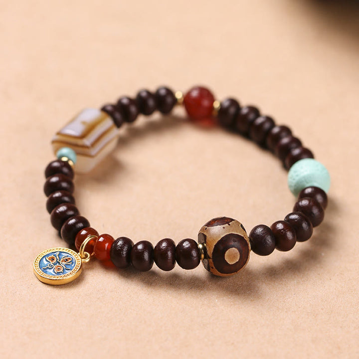 Buddha Stones, natürliches Tibet-Lila-Bodhi-Samen-Dzi-Perlen-Armband, Gott des Reichtums, Weisheit