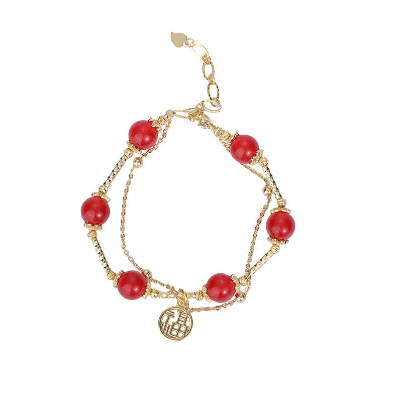 Buddha Stones, roter Achat, Fu-Charm, Selbstakzeptanz-Armband