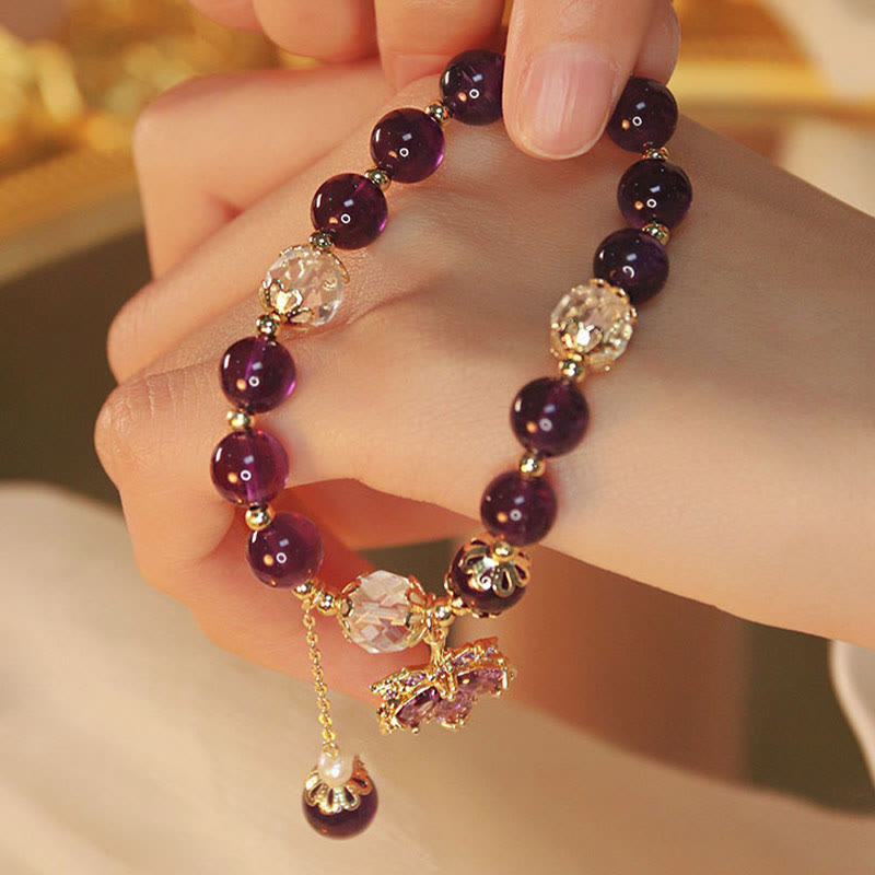 Buddha Stones 14 Karat vergoldetes natürliches Amethyst-Heilungs-Ahornblatt-Charm-Armband