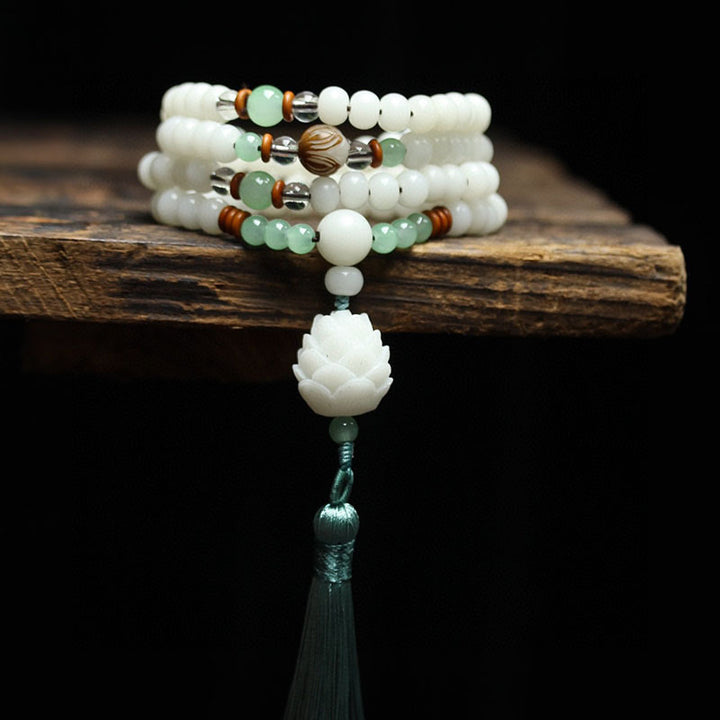 Buddha Stones Weiß Bodhi Seed Mala 108 Perlen Schutzarmband