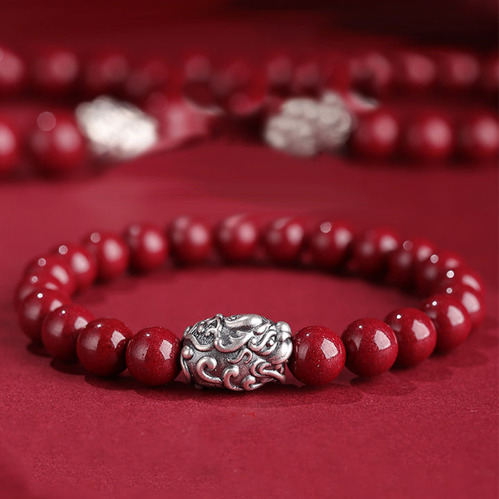 Buddha Stones 999 Sterling Silber PiXiu Natural Cinnabar Wealth Luck Armband