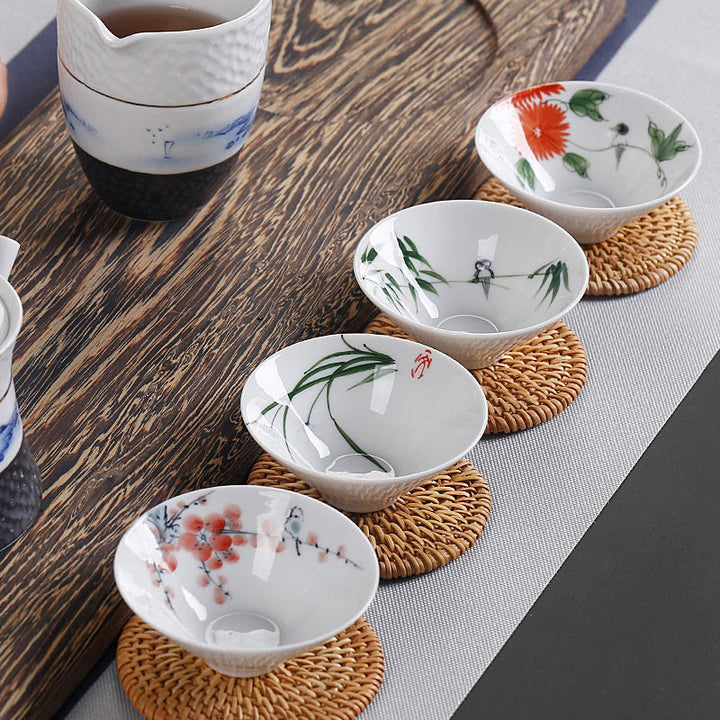 Buddha Stones Vintage Pflaume Orchidee Bambus Chrysantheme Lotus Koi Fisch Keramik Teetasse Kung Fu Teetassen