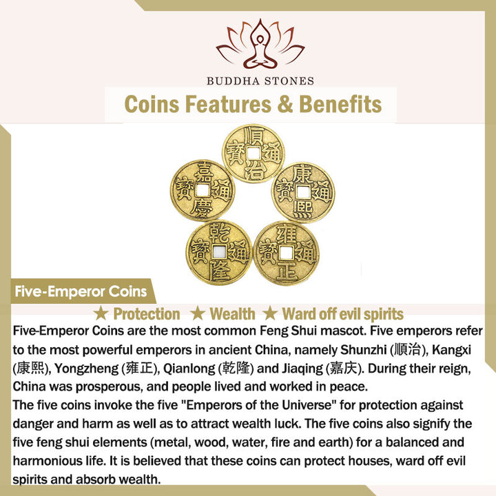 Buddha Stones, Feng Shui, fünf Kaisermünzen, PiXiu-Schutz, Reichtumsarmband