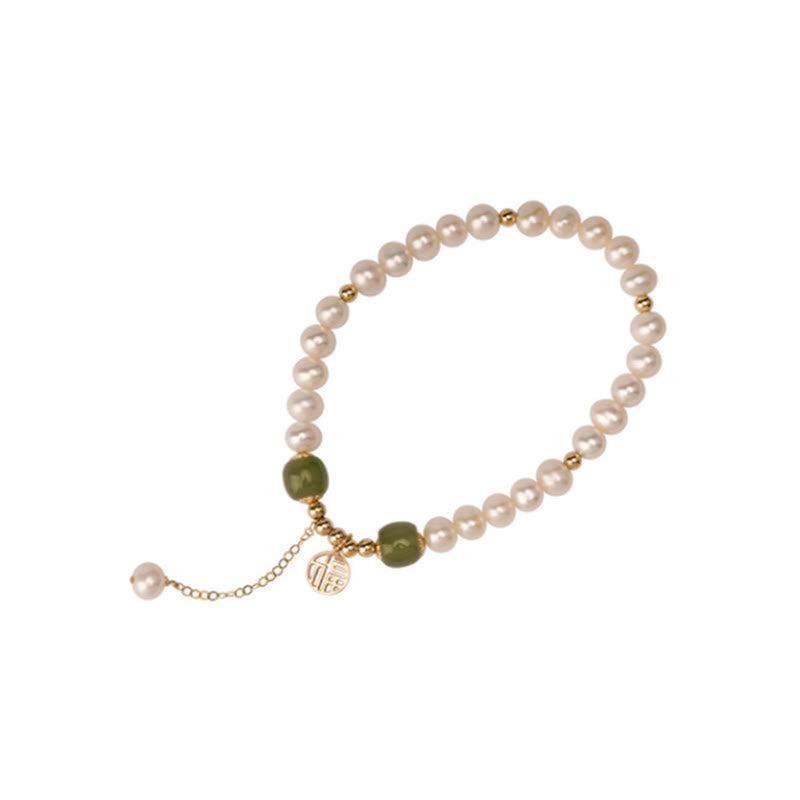 Natürliche Perle Hetian Jade Glück Weisheit Perlenarmband