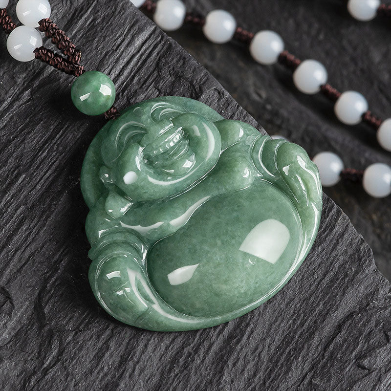 Lachender Buddha Cyan Jade Harmony Halskette String Bead Anhänger