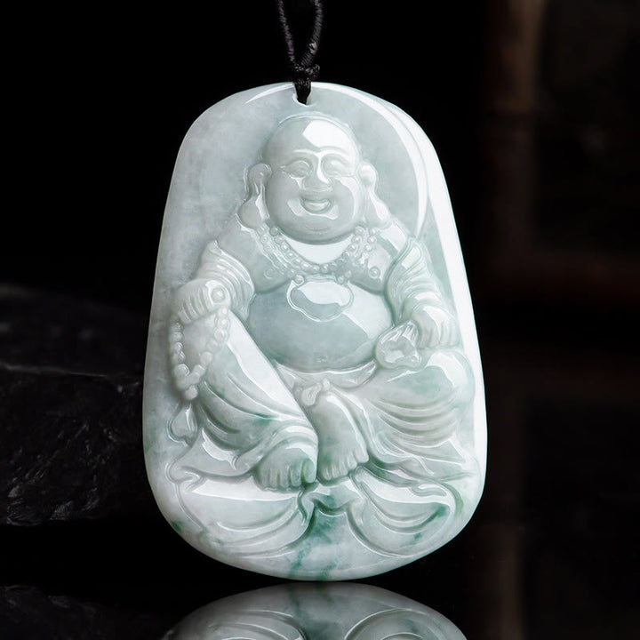 Buddha Stones, natürlicher Jade, lachender Buddha, Maitreya-Buddha, Glücksketten-Halsketten-Anhänger