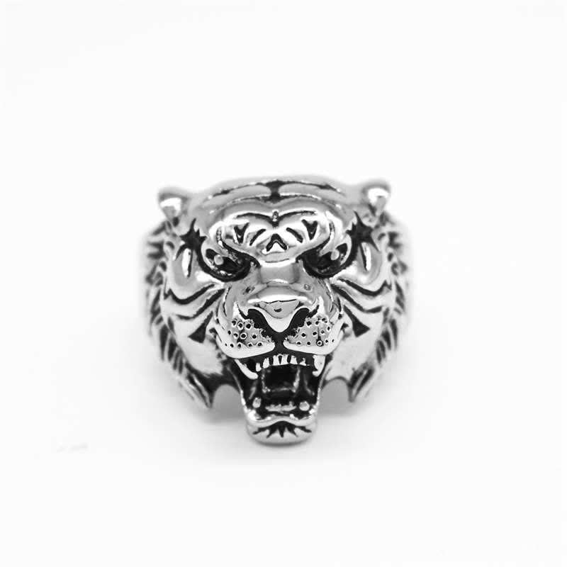 Herren-Tier-Tigerkopf-Titanstahl-Balance-Calm-Punk-Rock-Biker-Ring