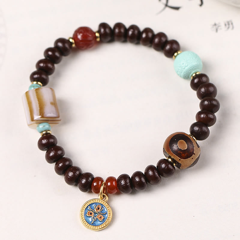 Buddha Stones, natürliches Tibet-Lila-Bodhi-Samen-Dzi-Perlen-Armband, Gott des Reichtums, Weisheit