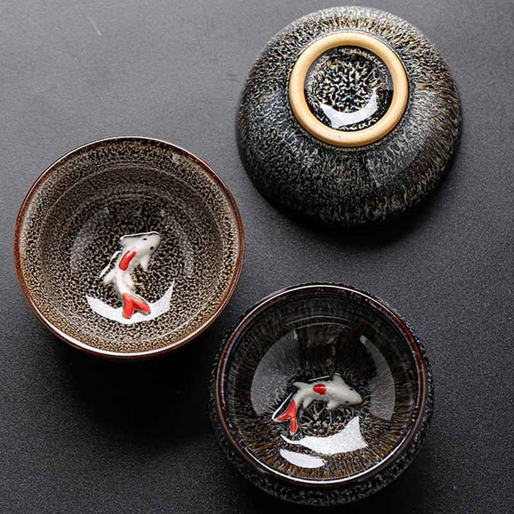 Buddha Stones, kleine Koi-Fische, Ofenwechsel, chinesische Jianzhan-Keramik-Teetasse, Kung-Fu-Teetasse, 60 ml