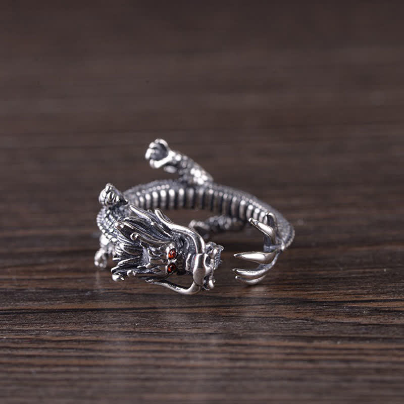 925 Sterling Silber Drachen-Glücksschutzring