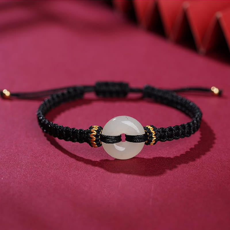 Geflochtenes Armband mit Buddha Stonesn, Peace-Schnalle, Jade, Abundance
