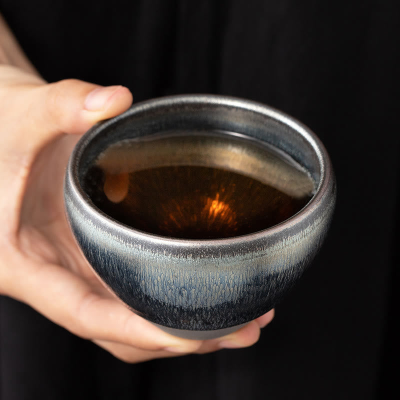 Buddha Stones Vintage Chinesische Silber Blau Jianzhan Ofenwechsel Porzellan Teetasse Kung Fu Teetasse