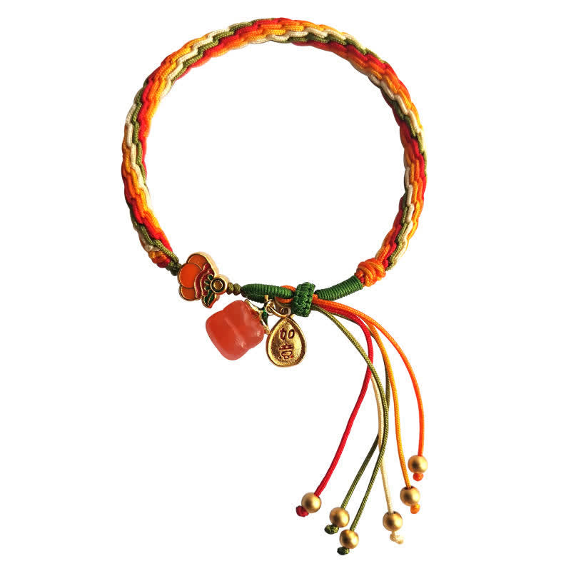 Buddha Stones Persimmon Red Achat Strength Reincarnation Knot Braid String Armband