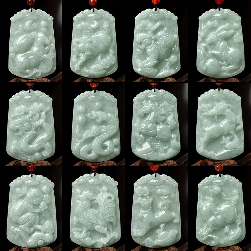 Buddha Stones, natürliche Jade, 12 chinesische Sternzeichen, Fülle, Amulett-Anhänger-Halskette