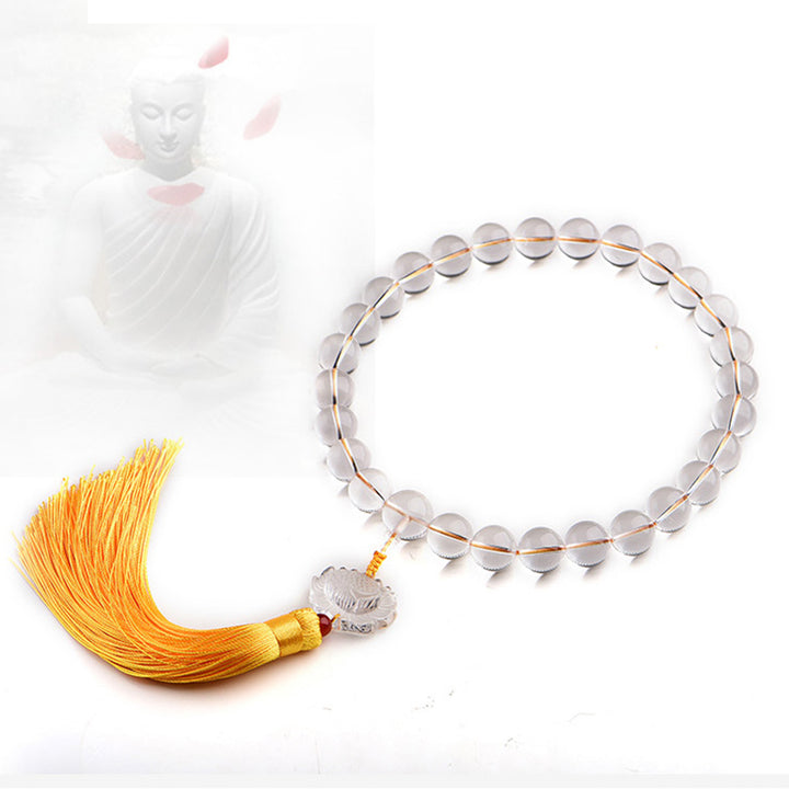 Natürliche Weiß Kristall-Lotus-Handgelenk-Mala, Meditationsquasten, Taschen-Mala, Auto-Dekoration