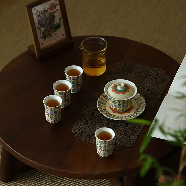 Buddha Stones, Dunhuang, Farbe, tausend Buddhas, fliegende Apsaras, Muster, Gaiwan-Teetasse, Kung-Fu-Teetasse mit Deckel