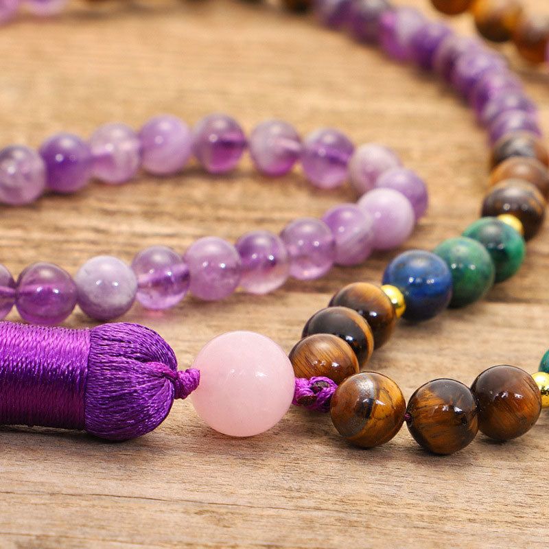 Buddha Stones Tibetischer Amethyst Purify Armband Mala Set