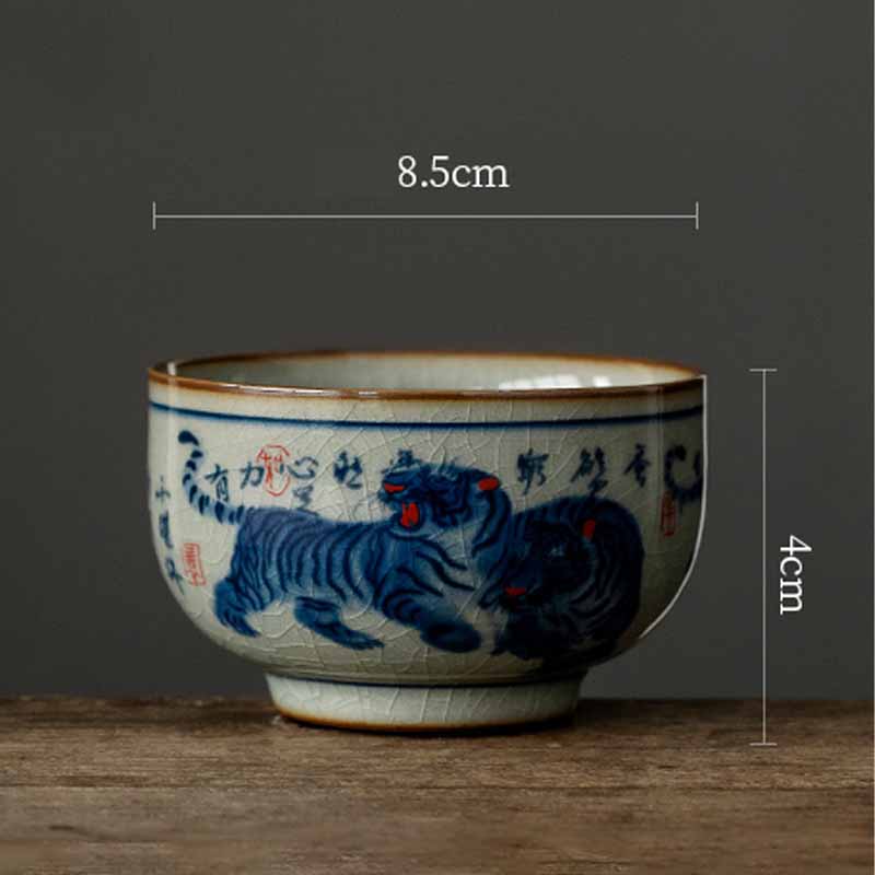 Buddha Stones Jingdezhen handbemalte niedliche Tiger-Teetasse aus Keramik, Kung-Fu-Teetasse, Schüssel, 140 ml