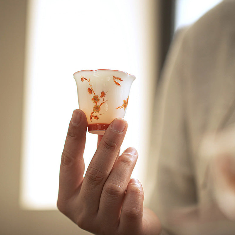 Buddha Stones Weiß Porzellanblumen Keramik Gaiwan Sancai Teetasse Kung Fu Teetasse und Untertasse mit Deckel