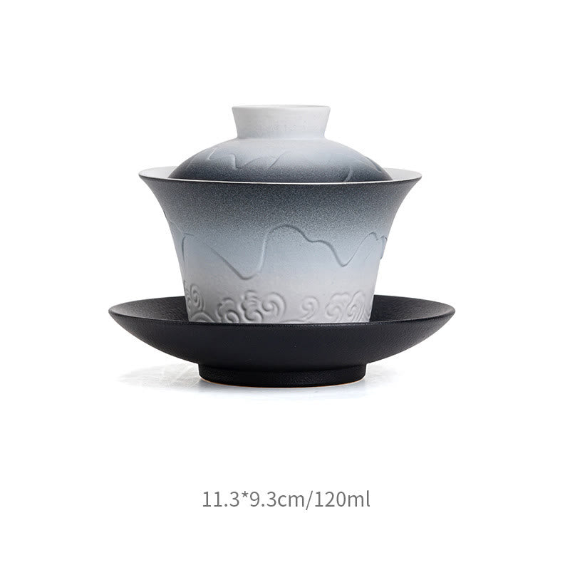 Buddha Stones Retro Blue Ocean Sea Waves Farbverlauf Keramik Gaiwan Sancai Teetasse Kung Fu Teetasse und Untertasse mit Deckel