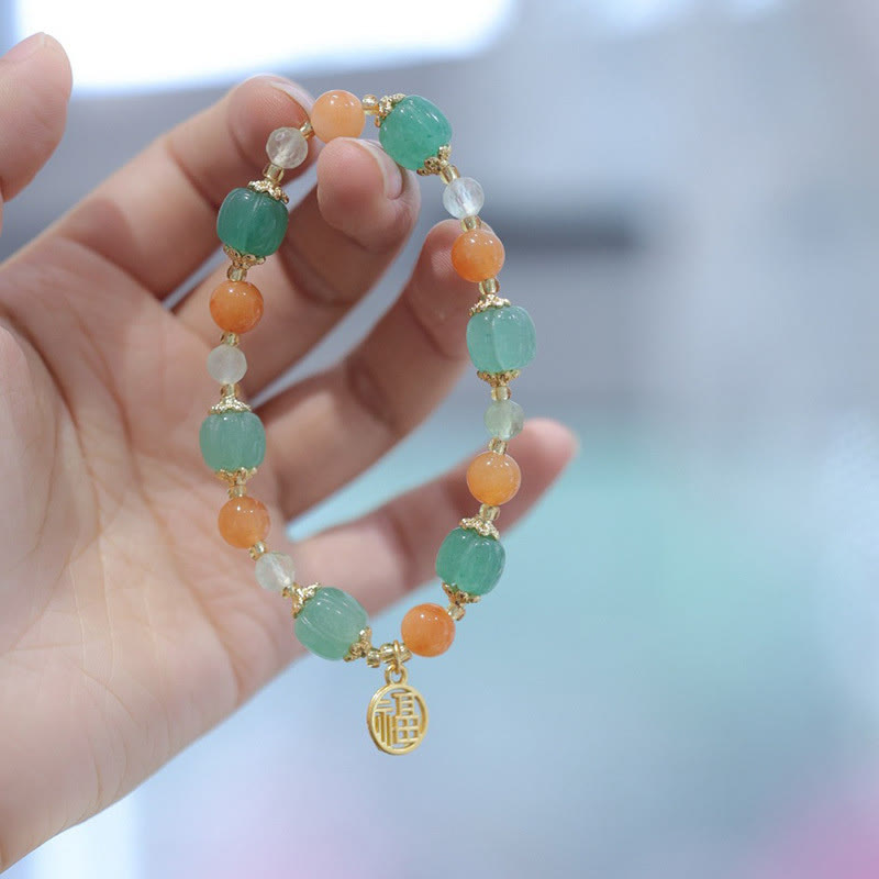 Buddha Stones natürliche goldene Seide Jade Kürbis Perle Fu Charakter Charme Reichtum Armband