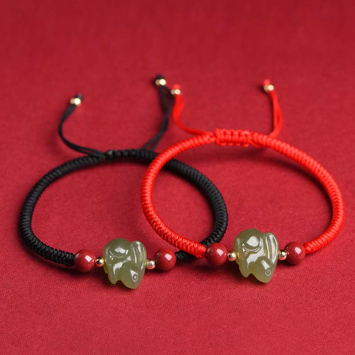 Jahr des Kaninchens Hetian Jade Bunny Cinnabar Beaded Abundance String Armband