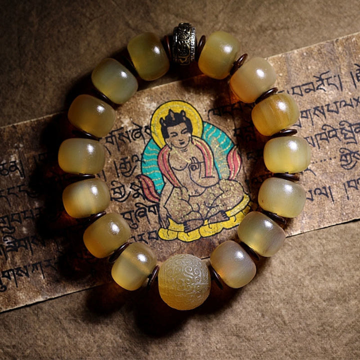 Buddha Stones Handgefertigtes tibetisches Schafhorn-Armband Om Mani Padme Hum Glücksverheißung