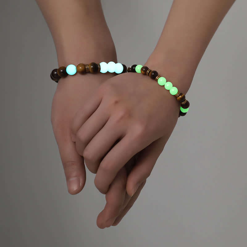 2 Stück Tigerauge Glowstone leuchtende Perle Schutz Paar Armband