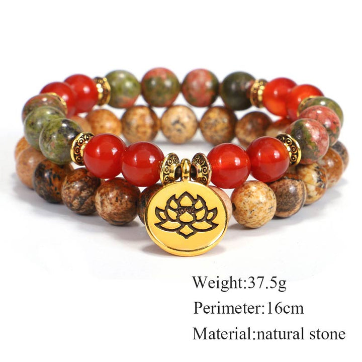Buddha Stones, tibetisches Bild, Jaspis, positives Lotus-Armband-Set