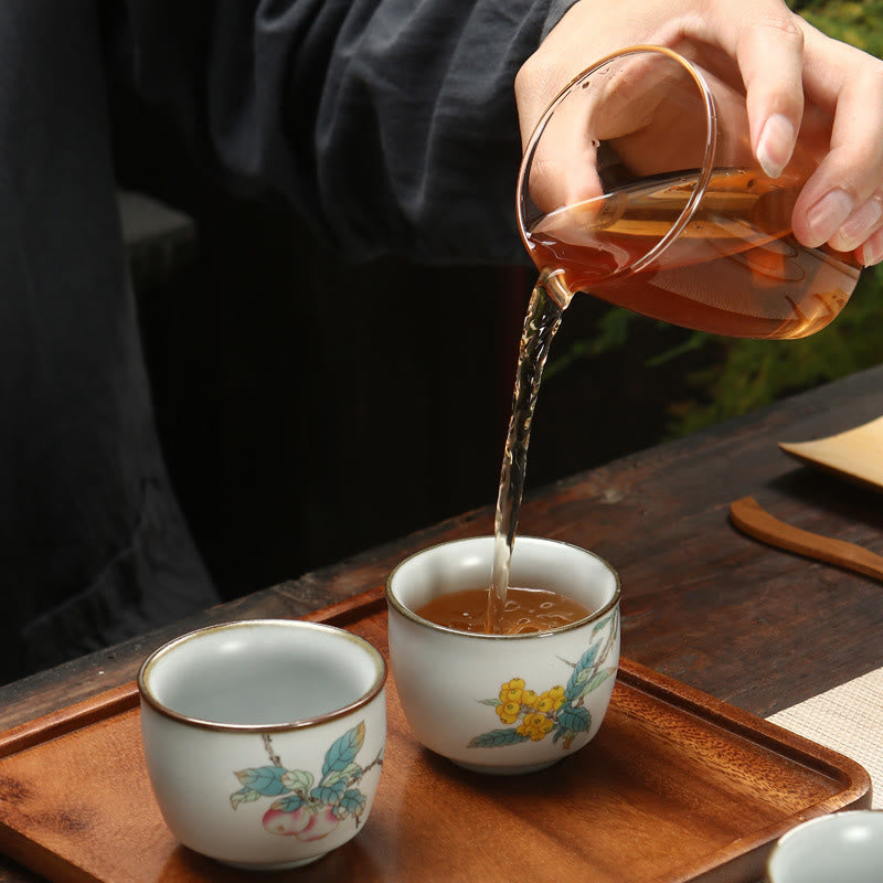 Buddha Stones, Wollmispel, Litschi, Schneelandschaft, Landschaft, Traube, Apfel, Keramik-Teetasse, Kung-Fu-Teetasse