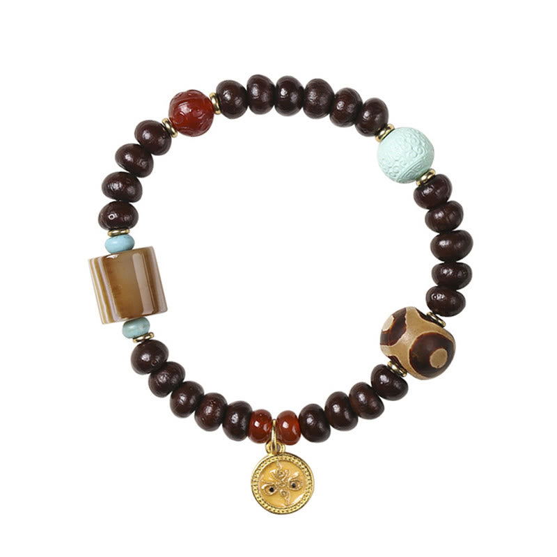 Buddha Stones, natürliches Tibet-Lila-Bodhi-Samen-Dzi-Perlen-Armband, Gott des Reichtums, Weisheit