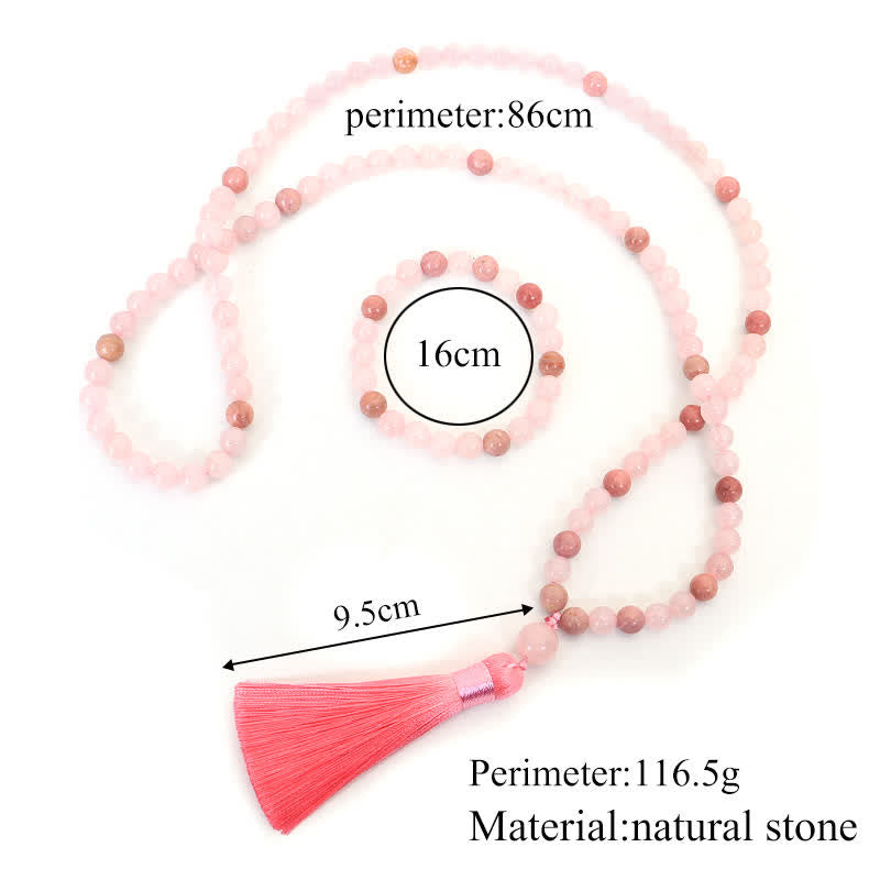 108 Mala-Perlen, rosa Kristall-Liebesquasten-Armband