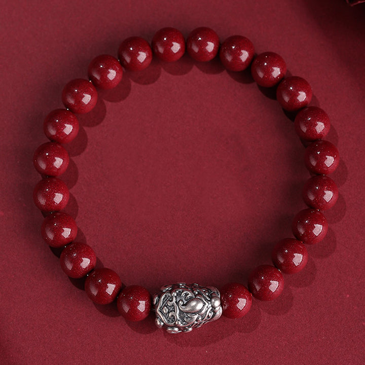 Buddha Stones 999 Sterling Silber PiXiu Natural Cinnabar Wealth Luck Armband