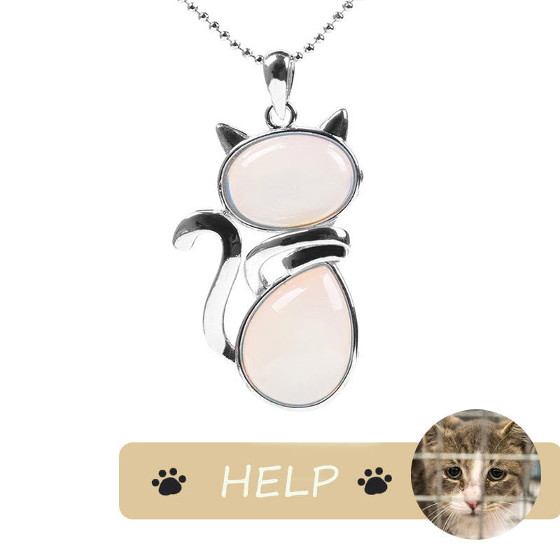 „Save A Cat“-Halskette mit niedlichem Katzenmuster, natürlichem Kristallschutz und katzenliebendem Anhänger