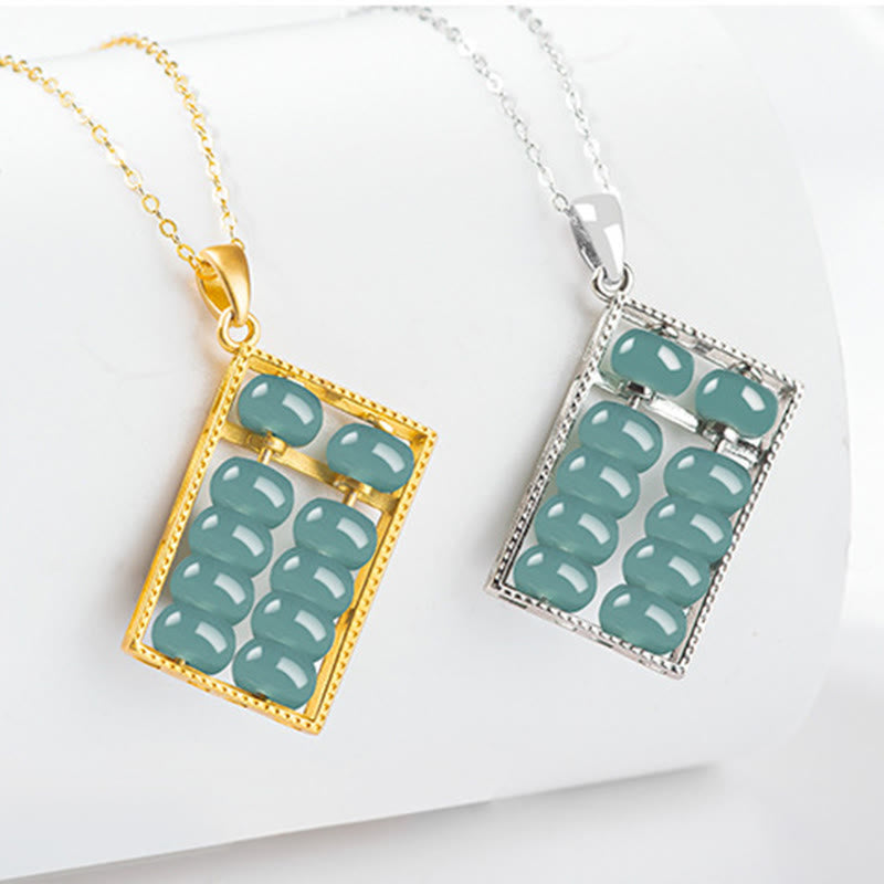 Halskettenanhänger mit Buddha Stonesn aus 925er-Sterlingsilber, natürlicher Jade, Abakusmuster, Fülle