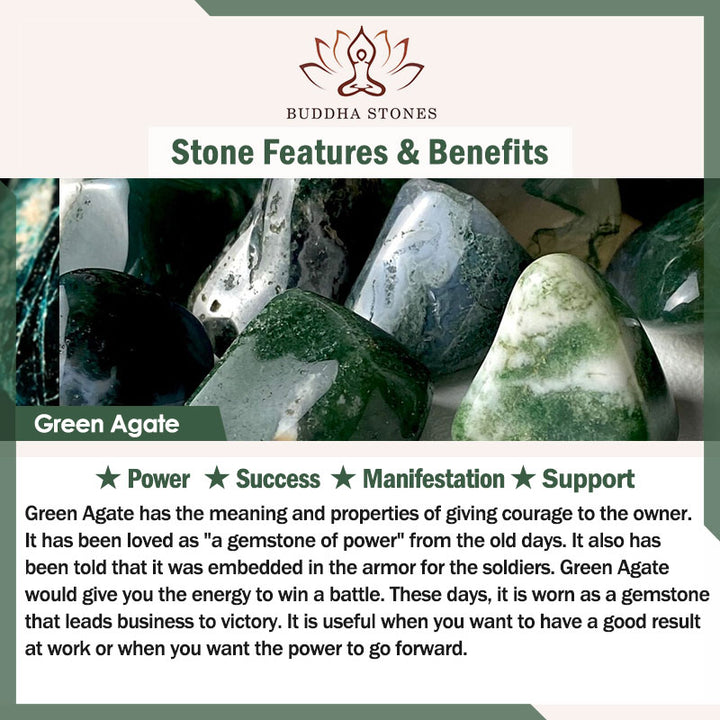 Buddha Stones natürliches grünes Achat-Stützarmband