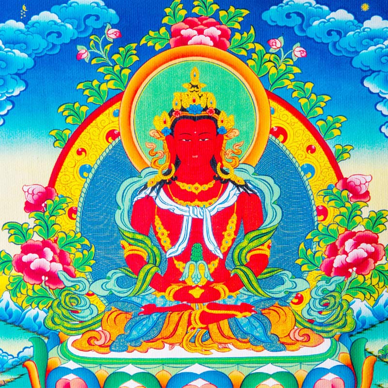 Tibetischer Langlebigkeits-Buddha, gerahmte Thangka-Segensdekoration