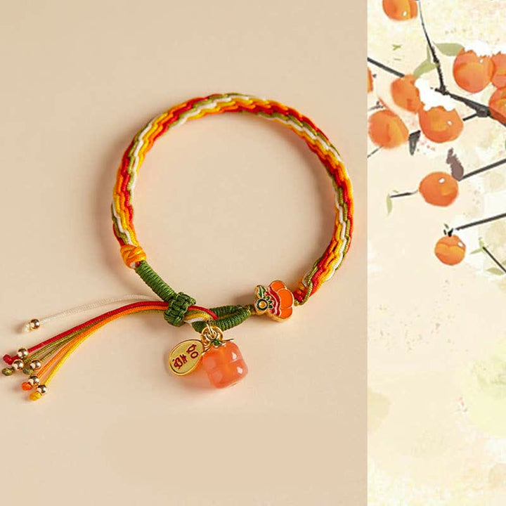 Buddha Stones Persimmon Red Achat Strength Reincarnation Knot Braid String Armband